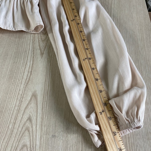 Hyfve Women Boho Babydoll Fairy Top Long Sleeve S Beige Crop Peasant Smocked - Picture 6 of 10